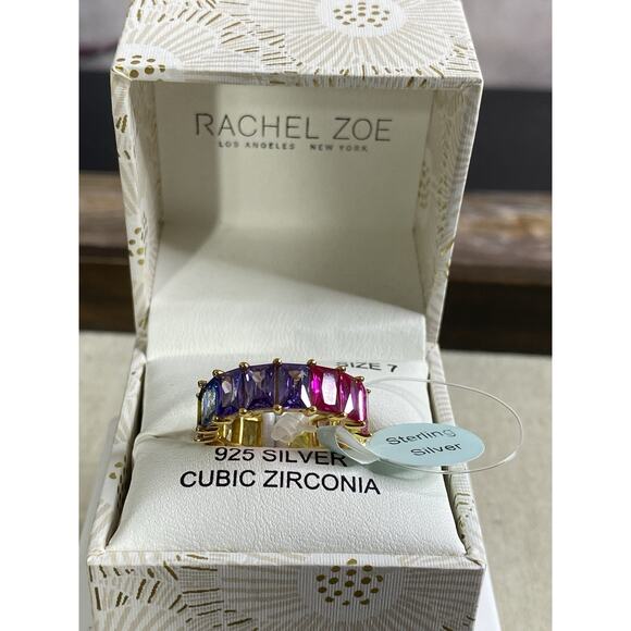 NWT Rachel Zoe Sterling Silver Size 7 ICE Rainbow CZ Eternity Band Ring Vermeil - Picture 1 of 8